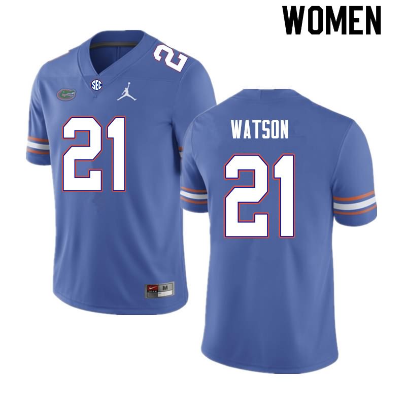 NCAA Florida Gators Desmond Watson Women's #21 Nike Royal Stitched Authentic College Football Jersey ITE2664WA